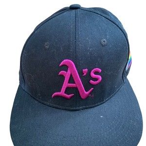 Oakland A’s LGBTQI+ Pride Baseball SnapBack Hat Black Gay Progress Flag Trucker